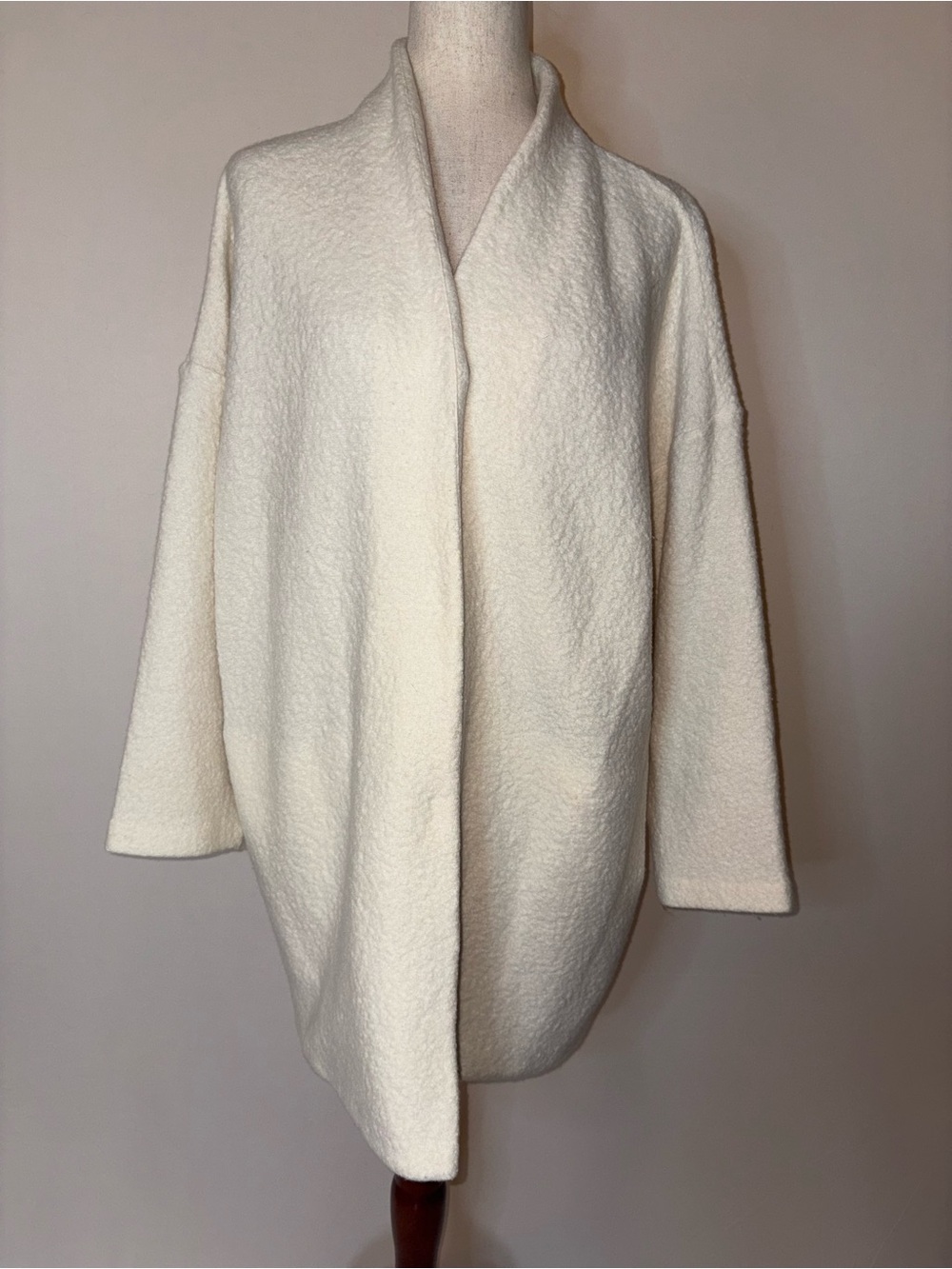 Eileen Fisher Cream Bouclé Wool Oversized Polar Bear Coat Size XL